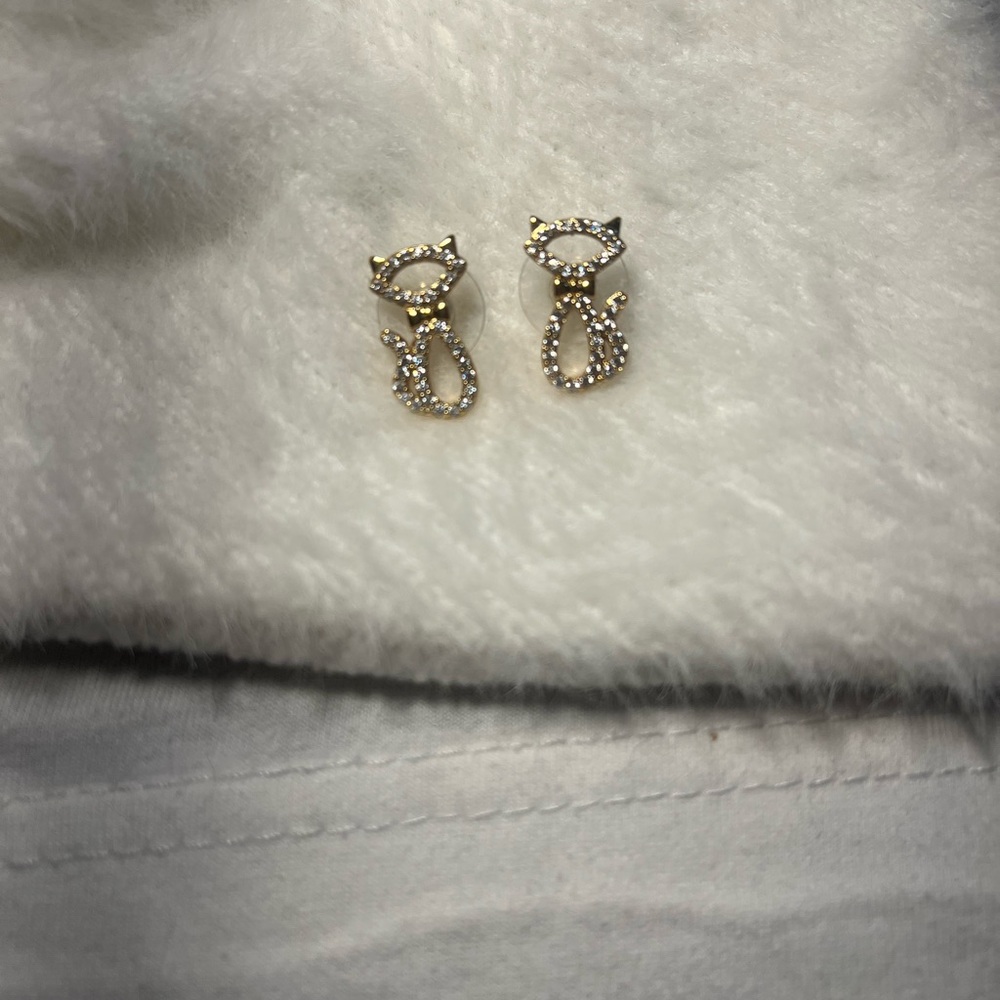 Kate Spade Jazz Things Up Pave Cat Stud Earrings, Clear Back
